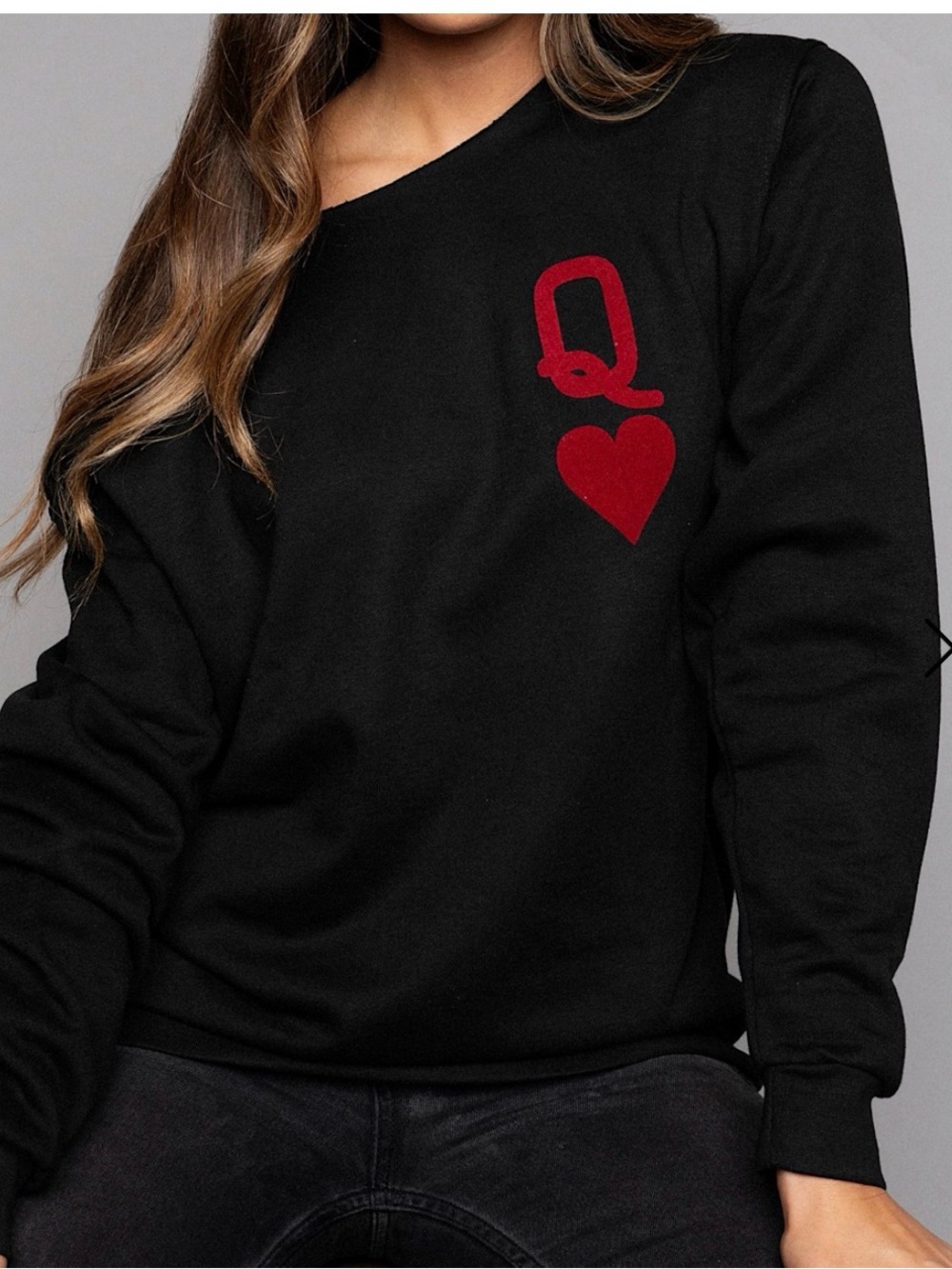Wolf & Badger Black Pullover Sweatshirt Red Queen Heart Graphic